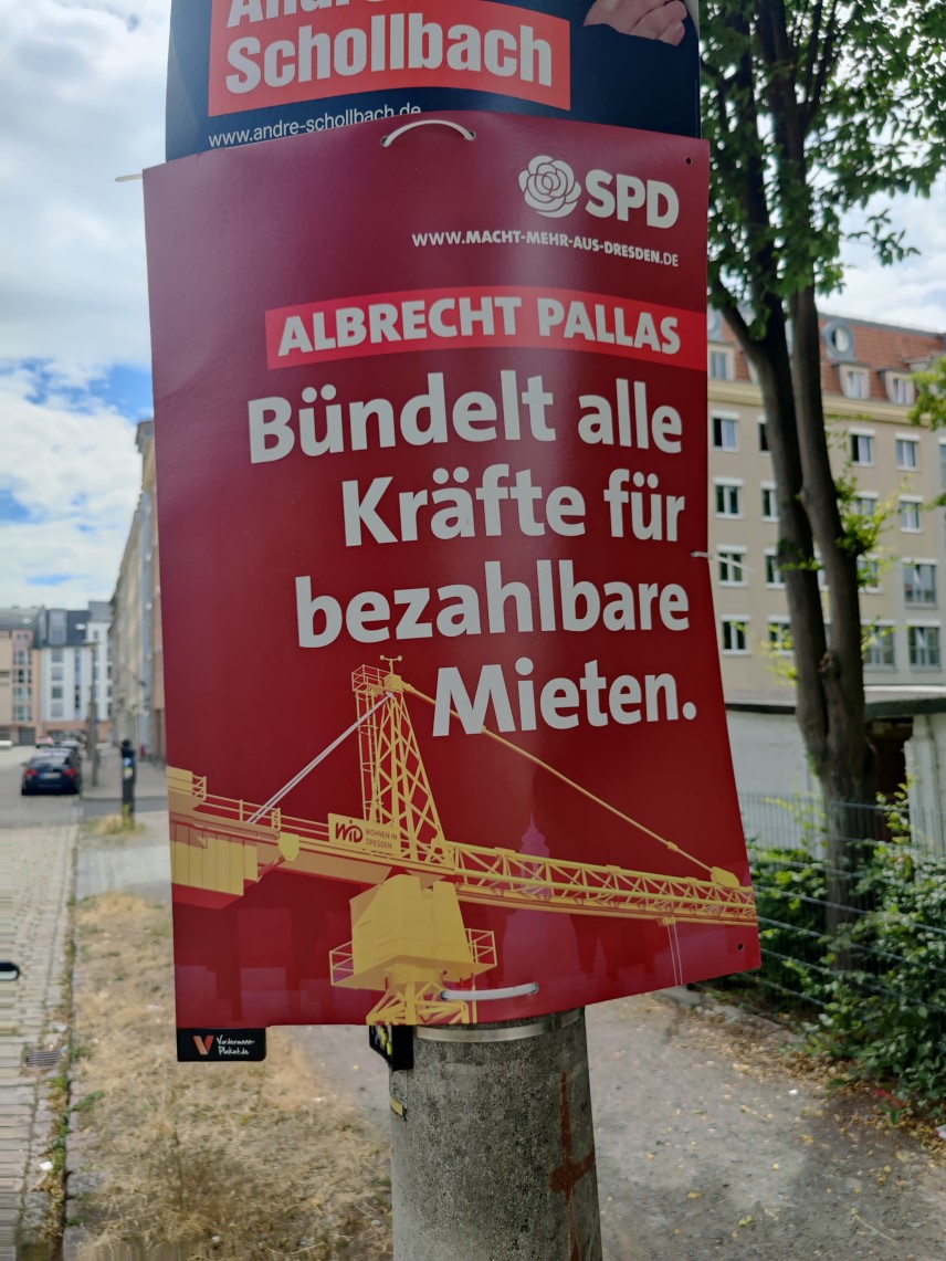 Themenplakat Albrecht Pallas: Bündelt alle Kräfte für bezahlbare Mieten.