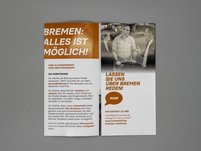 Flyer Ihr Bürgermeister für Bremen. Frank Imhoff.