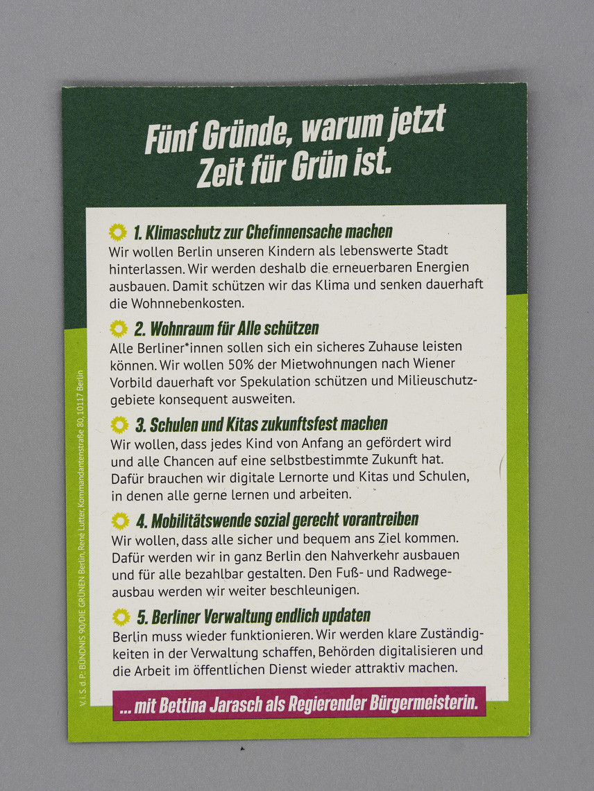 Flyer Fünf Gründe, warum jetzt Zeit für Grün ist.