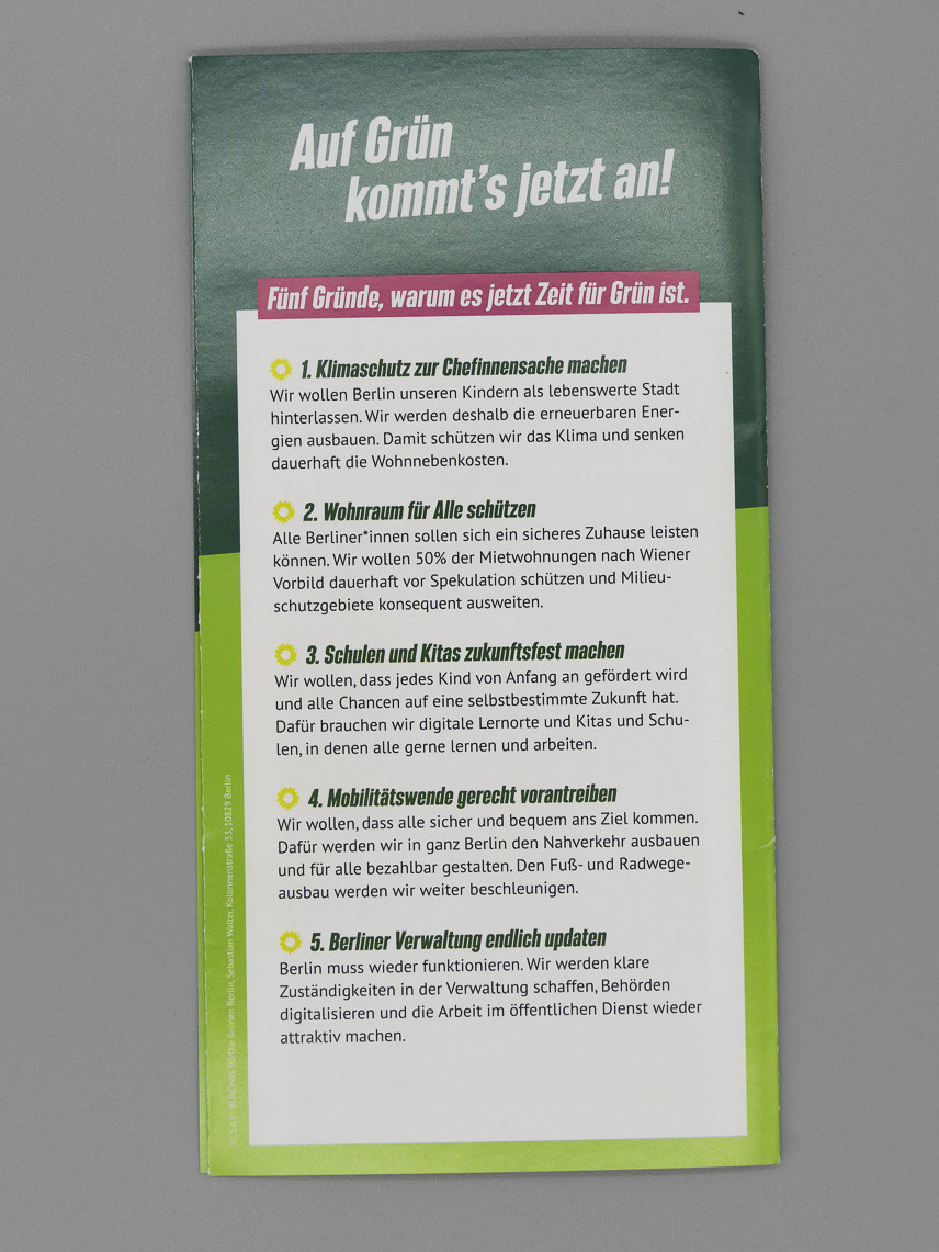 Flyer Für Schöneberg. Für Klimaschutz. Für Vielfalt. Für soziale Gerechtigkeit.