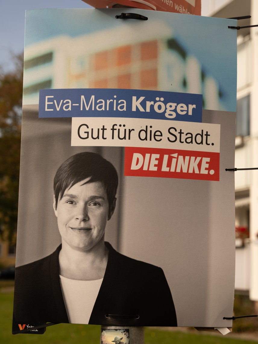 Kandidierendenplakat Eva-Maria Kröger. Gut für die Stadt.