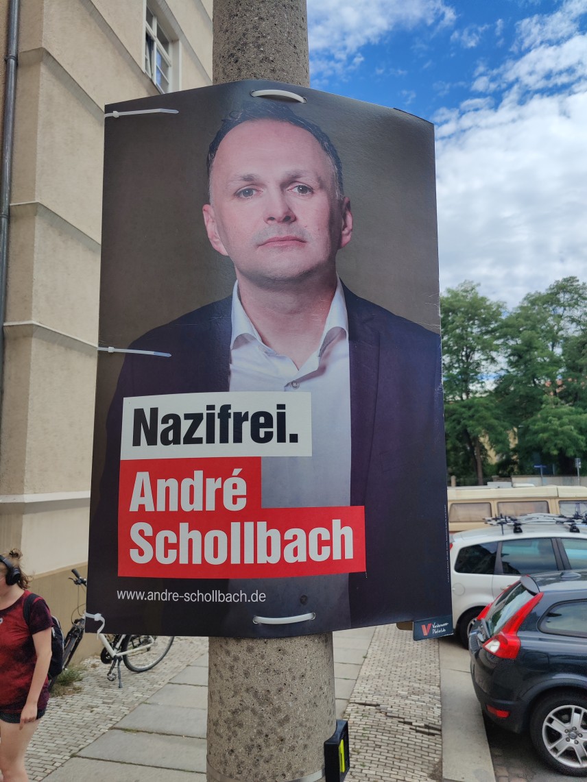 Kandidierendenplakat Nazifrei. André Schollbach