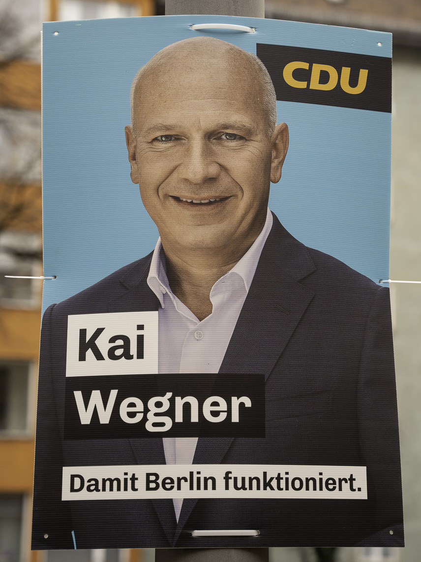 Kandidierendenplakat Kai Wegner. Damit Berlin funktioniert.