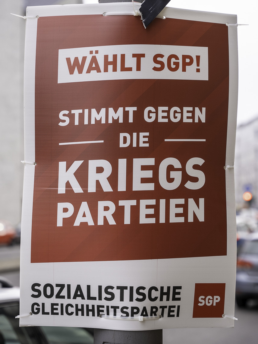 Themenplakat Wählt SGP! Stimmt gegen die Kriegsparteien