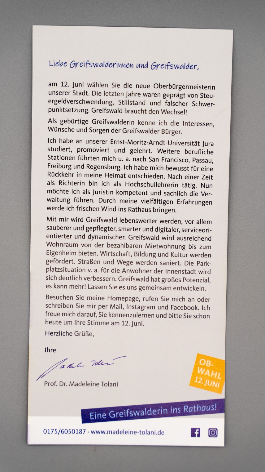 Flyer Eine Greifswalderin ins Rathaus!