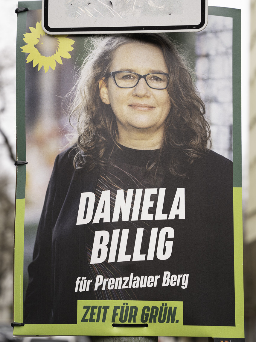 Kandidierendenplakat Daniela Billig für Prenzlauer Berg. Zeit für Grün.