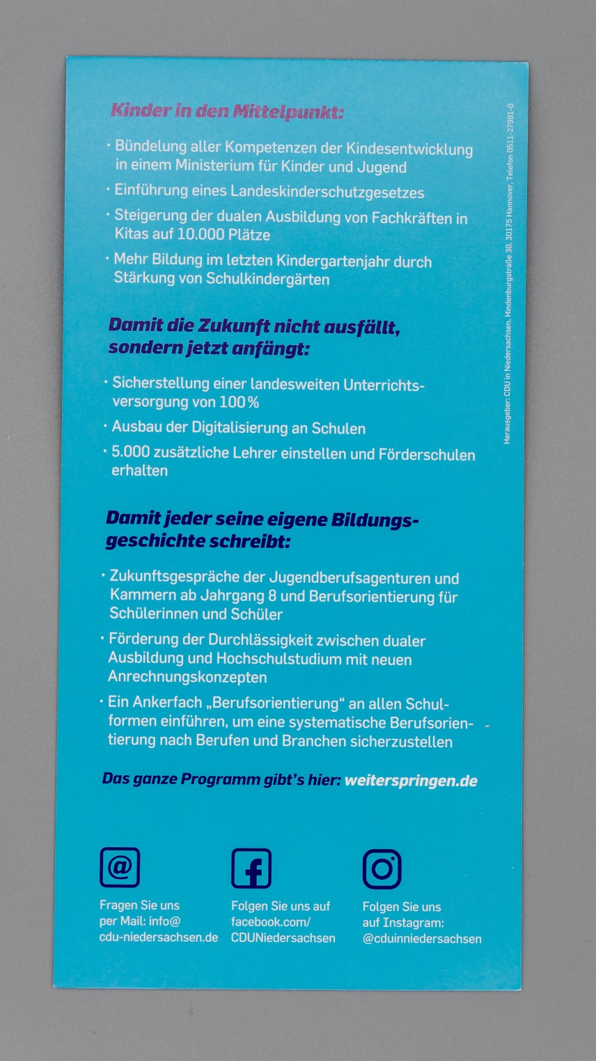 Flyer Kinder und Bildung in den Mittelpunkt unserer Politik stellen.