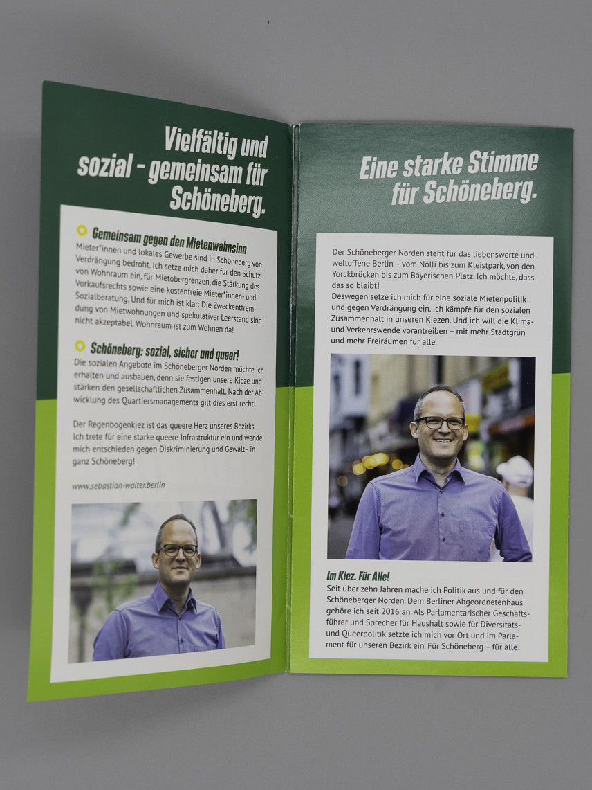 Flyer Für Schöneberg. Für Klimaschutz. Für Vielfalt. Für soziale Gerechtigkeit.