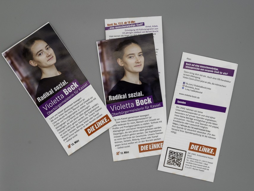 Flyer Radikal sozial. Violetta Bock. Oberbürgermeisterin für Kassel.