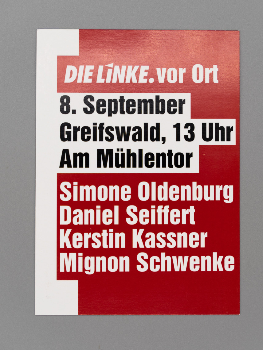 Flyer DIE LINKE vor Ort. Greifswald.