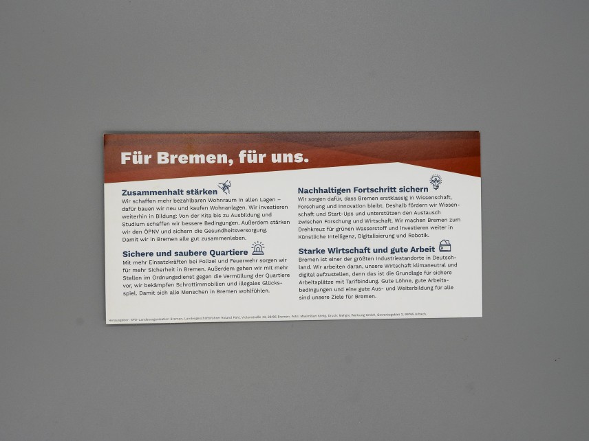 Flyer Andreas Bovenschulte. Unser Bürgermeister. Für Bremen, für uns.