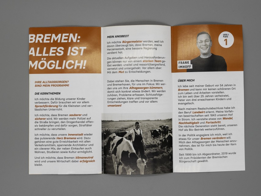 Flyer Ihr Bürgermeister für Bremen. Frank Imhoff.