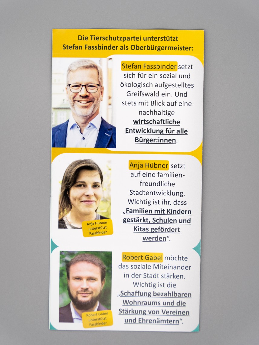 Flyer Tierschutzpartei: Fassbinder wählen!