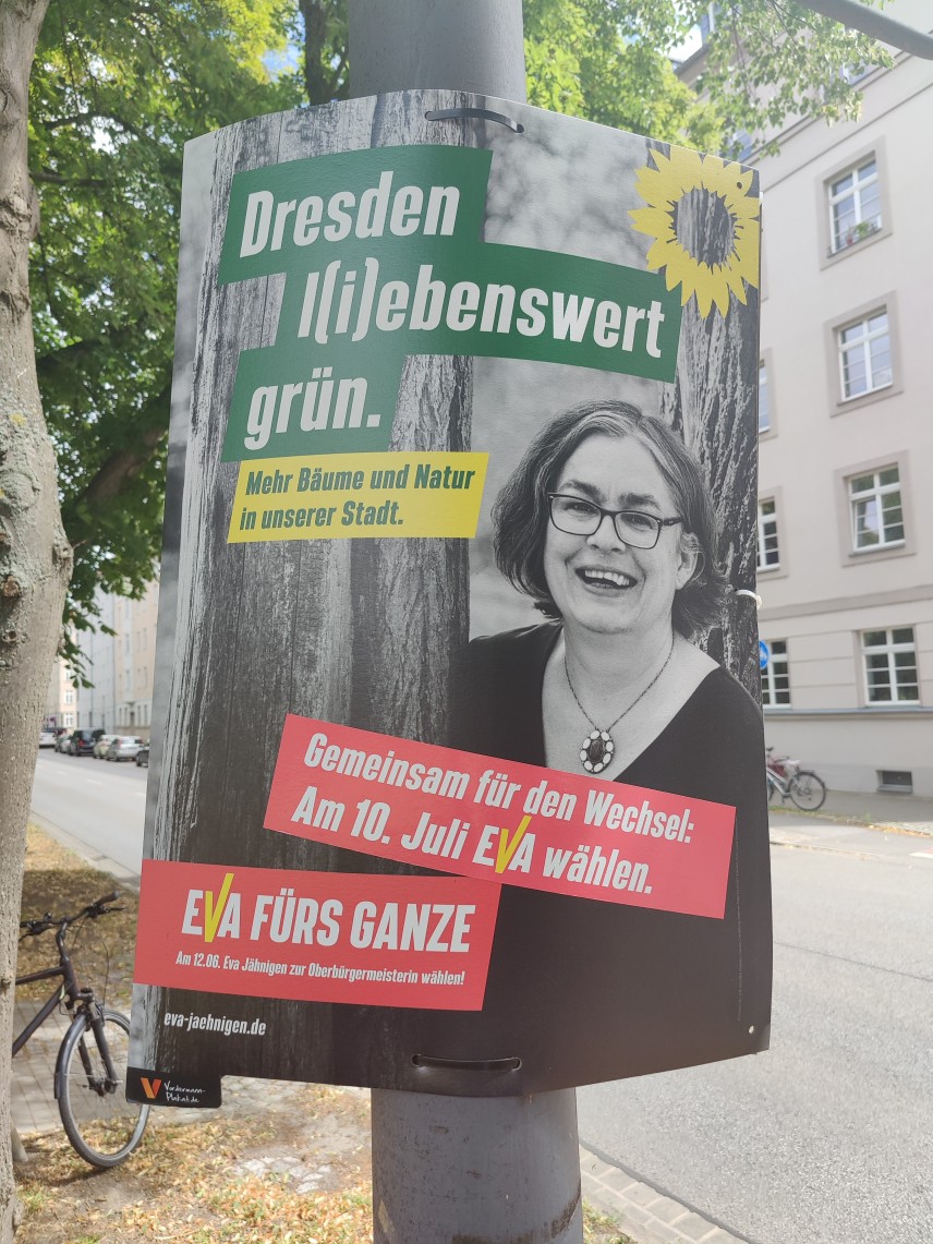 Themenplakat Dresden l(i)ebenswert grün. Mehr Bäume und Natur in unserer Stadt.