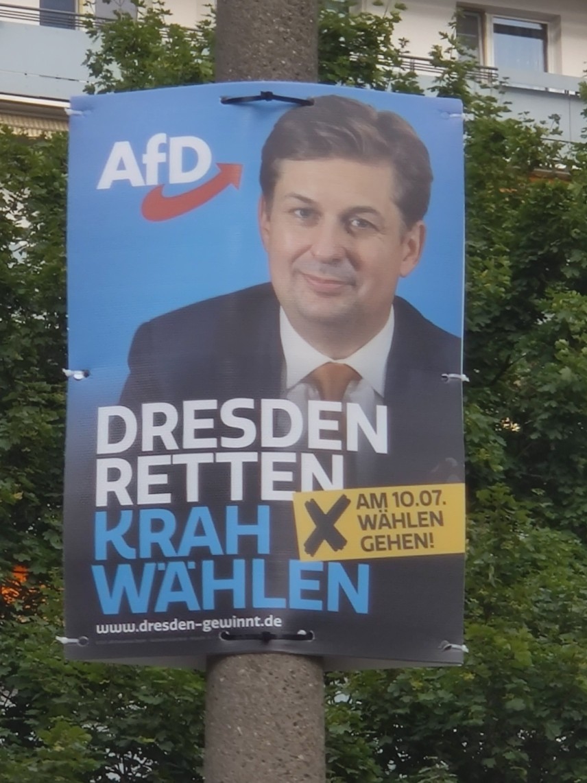 Kandidierendenplakat Dresden retten. Krah wählen.