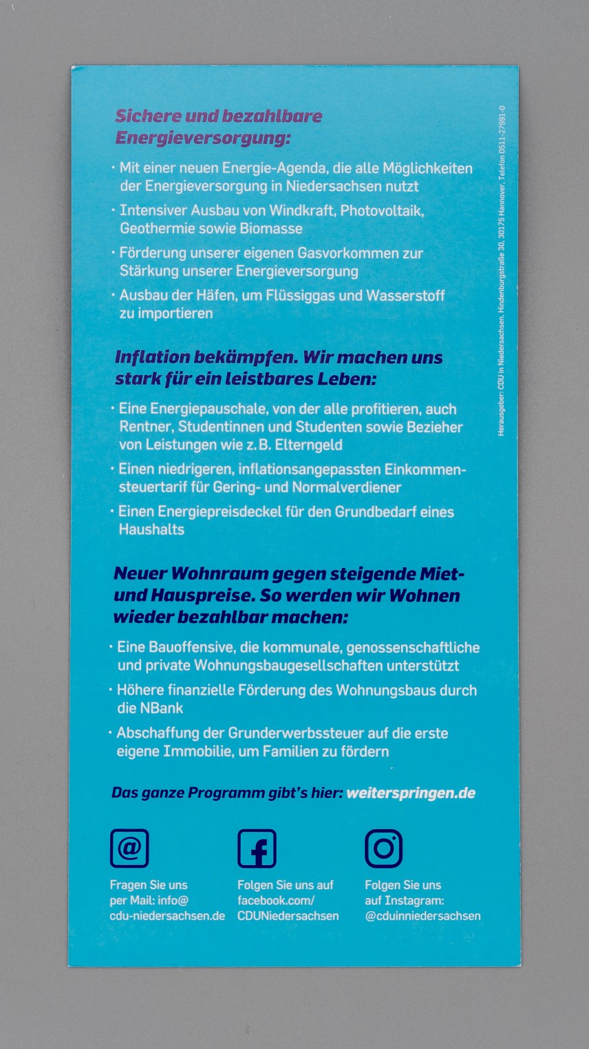 Flyer Anpacken für ein leistbares Leben für alle.