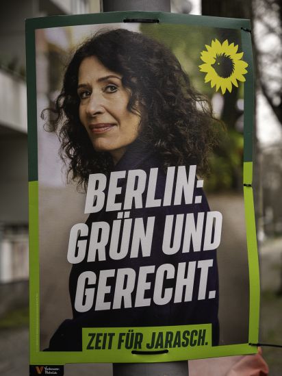 Kandidierendenplakat Berlin: Grün und Gerecht. Zeit für Jarasch.