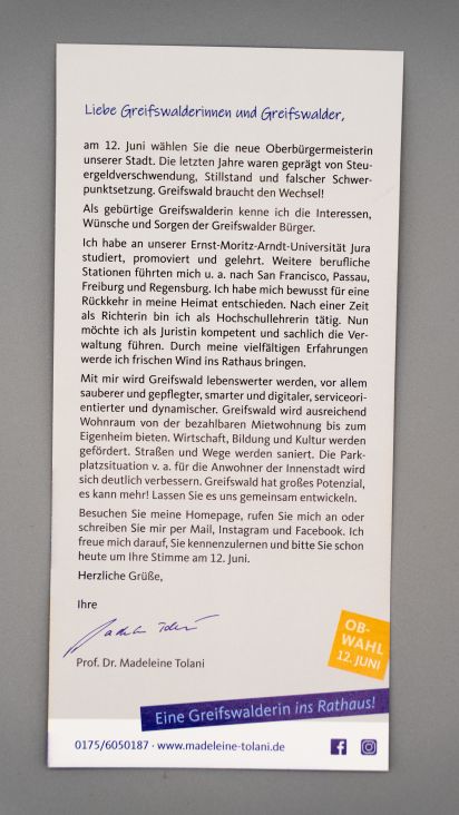 Flyer Eine Greifswalderin ins Rathaus!