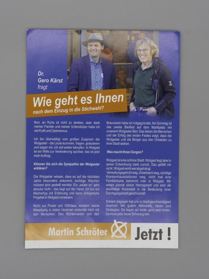 Flyer Wie geht es Ihnen nach dem Einzug in die Stichwahl? Interview-Flyer.