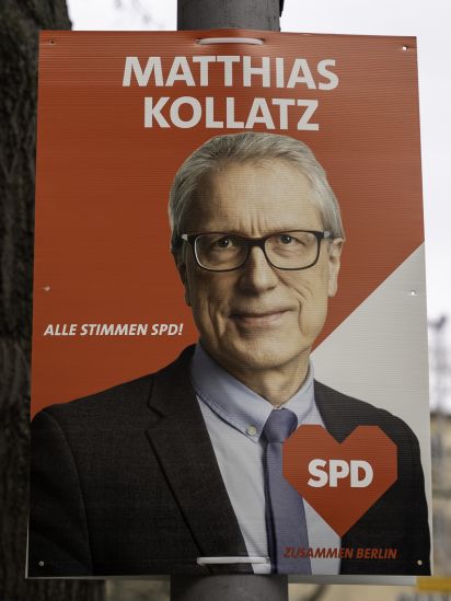 Kandidierendenplakat Matthias Kollatz. Alle Stimmen SPD!