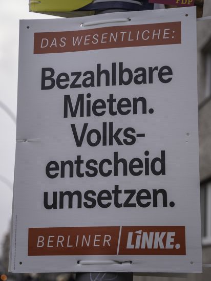 Themenplakat Das Wesentliche: Bezahlbare Mieten. Volksentscheid umsetzen.