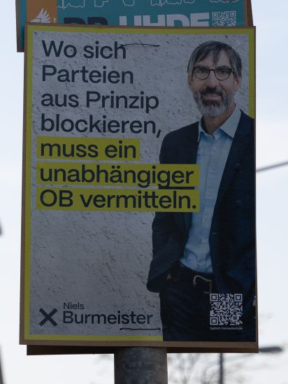 Themenplakat Wo sich Parteien aus Prinzip blockieren, muss ein unabhängiger OB vermitteln.