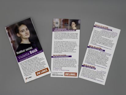 Flyer Radikal sozial. Violetta Bock. Oberbürgermeisterin für Kassel.