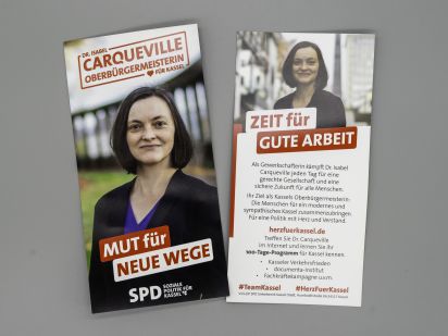 Flyer Dr. Isabel Carqueville. Oberbürgermeisterin für Kassel. Mut für neue Wege. (Kurzflyer)